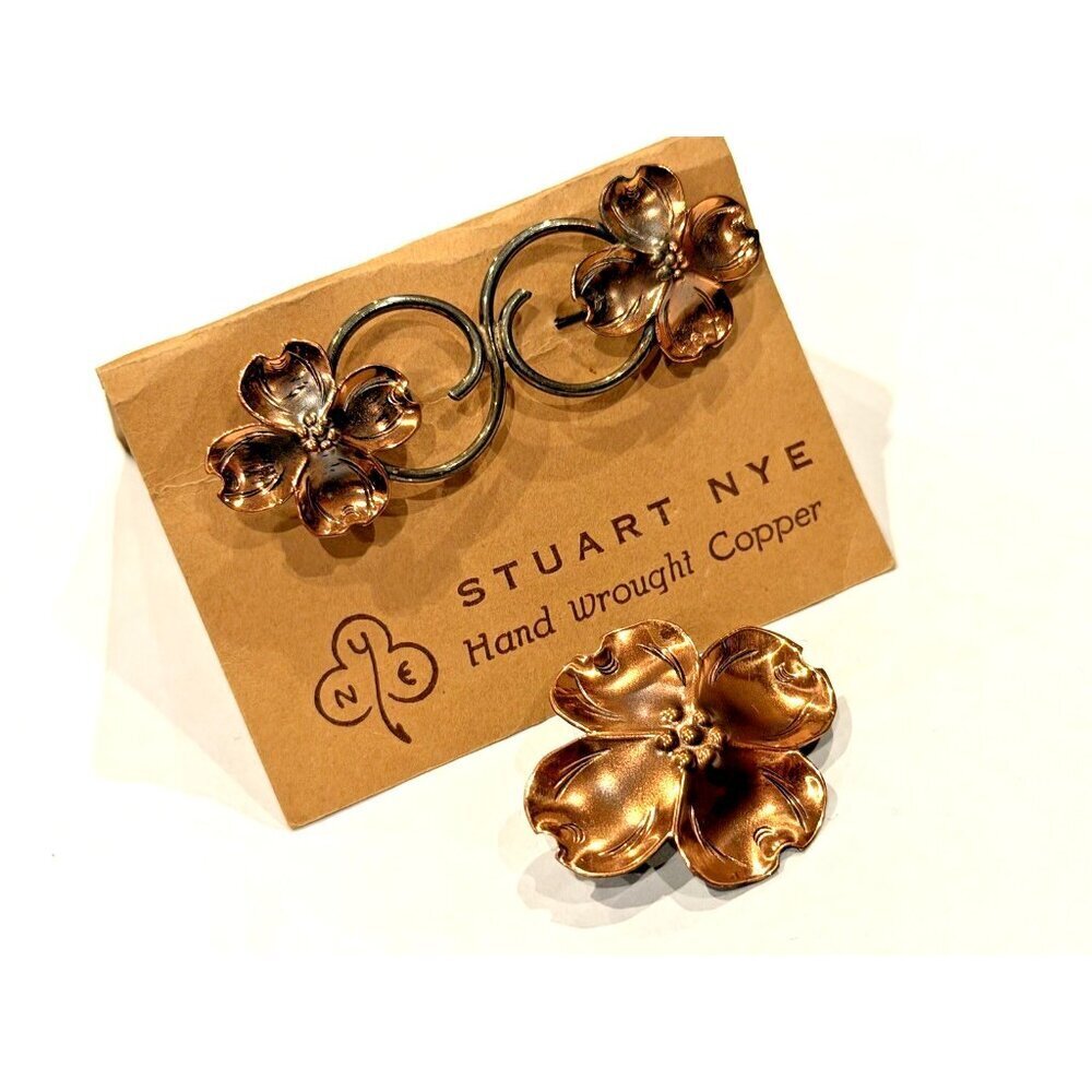 STUART NYE HAND WROUGHT COPPER FLORAL DOGWOOD PIN BROOCHES LOT 2 New - Picture 8 of 10